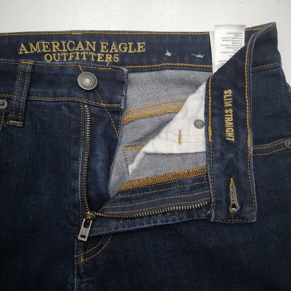 American Eagle Slim Straight Men's Size 32/32 Dark Wash Extreme Flex Blue Jeans - Picture 11 of 15